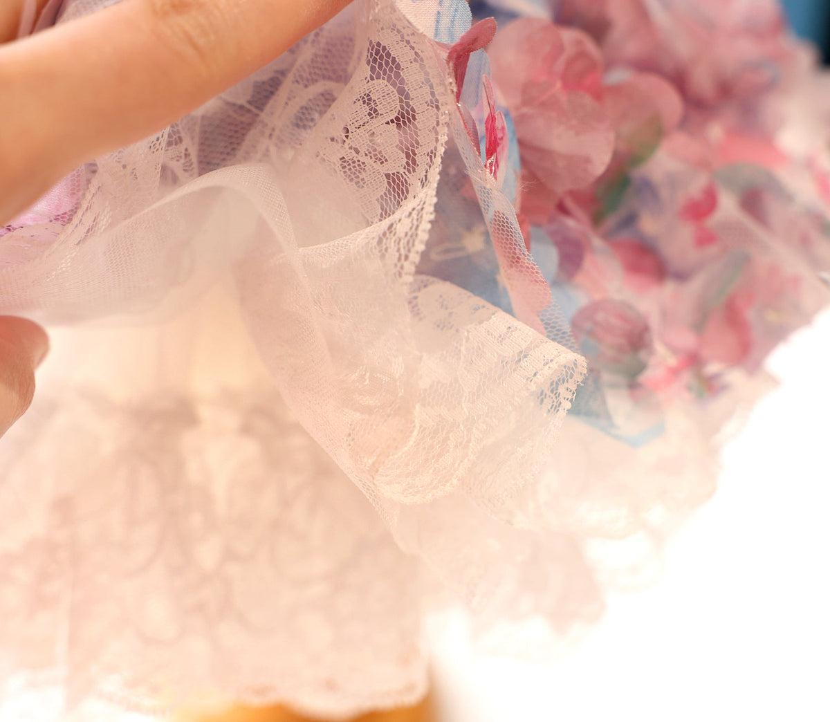 Snootie’s Handmade Pastel Floral Dog Dress with Pearl Collar and Lace Tutu