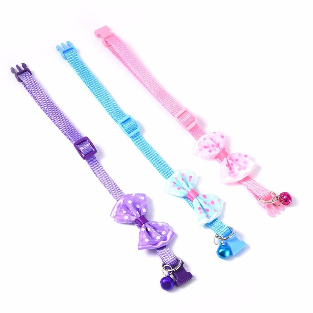 2pcs Bowknot Design Nylon Dog Puppy Cat Collars adjustable Necklace Cat Harness With Bell For Pet Small Animal Pets Supplies
