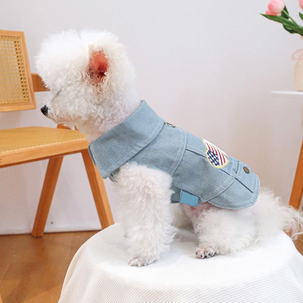 Snootie’s Denim Dog Vest Jacket with Patches & Snap Buttons