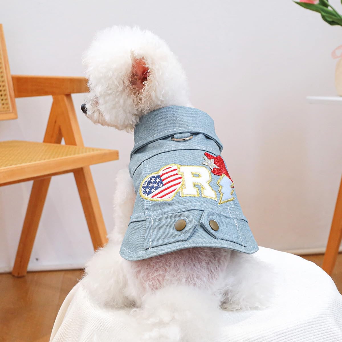 Snootie’s Denim Dog Vest Jacket with Patches & Snap Buttons