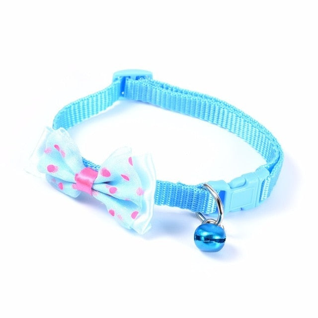 2pcs Bowknot Design Nylon Dog Puppy Cat Collars adjustable Necklace Cat Harness With Bell For Pet Small Animal Pets Supplies