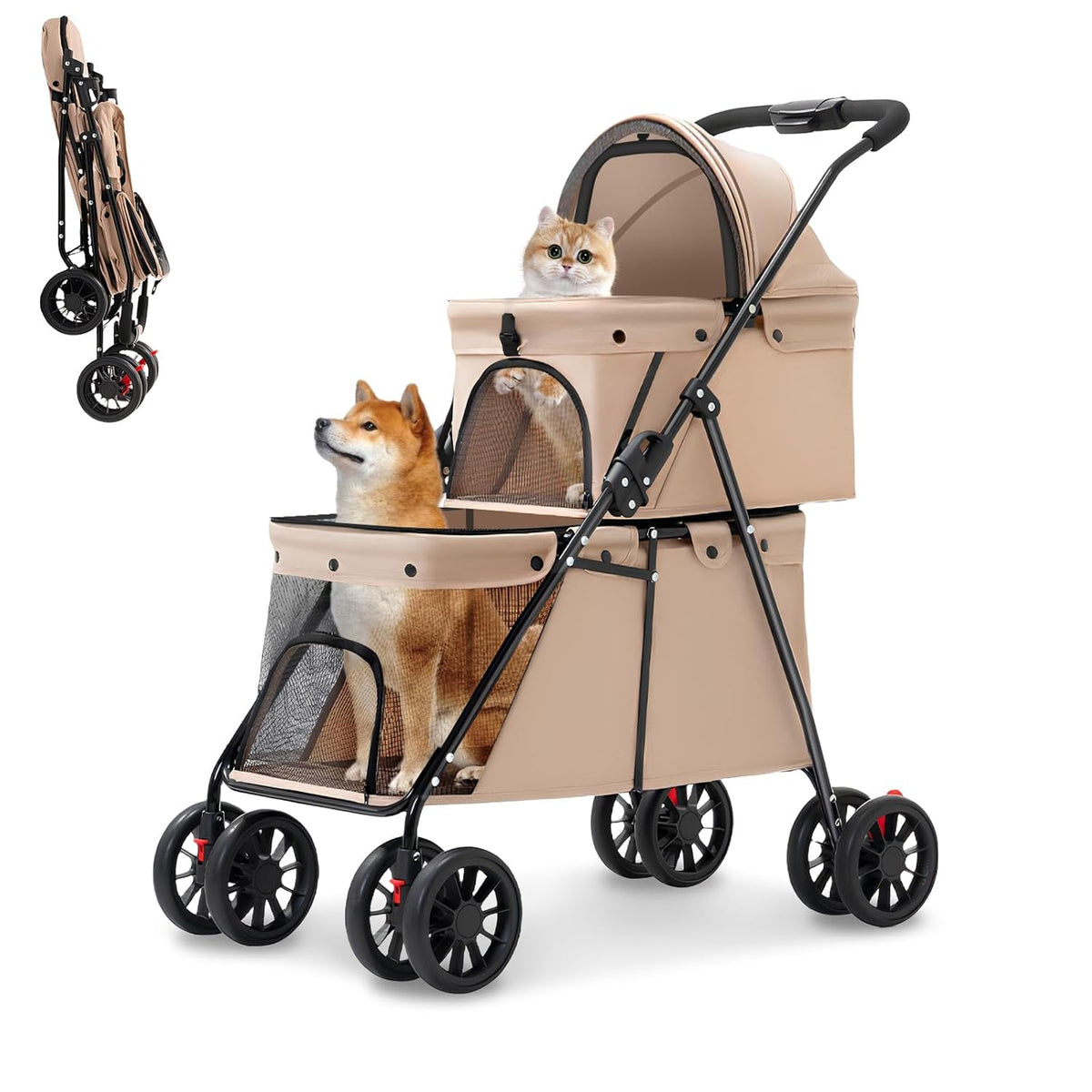 Snootie’s Beige Double-Compartment Pet Stroller
