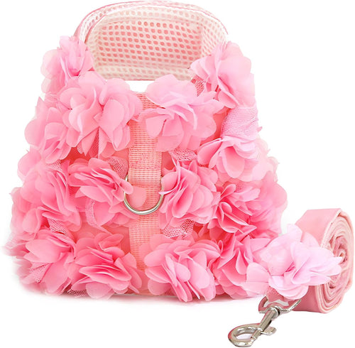 Boutique Floral Dog Harness and Leash Set – 3D Petal Puppy Vest Harness for Small Dogs & Cats