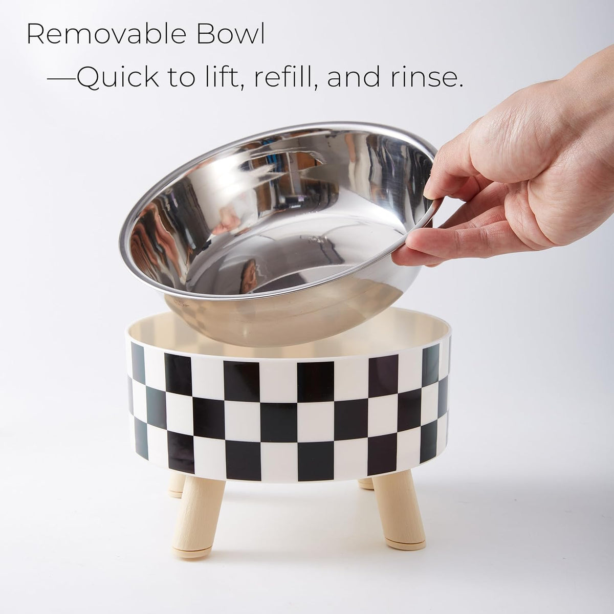 Checkered Elevated Stainless Steel Pet Bowl