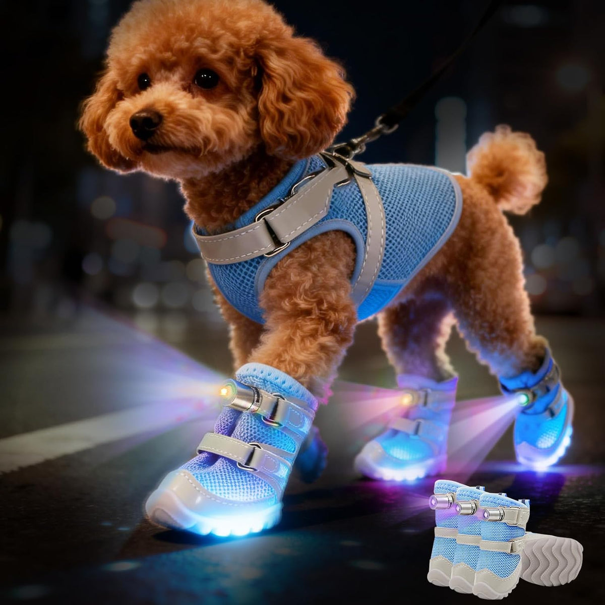 LED Light-Up Dog Boots – 4-Pack, 3 Sizes, 2 Colors