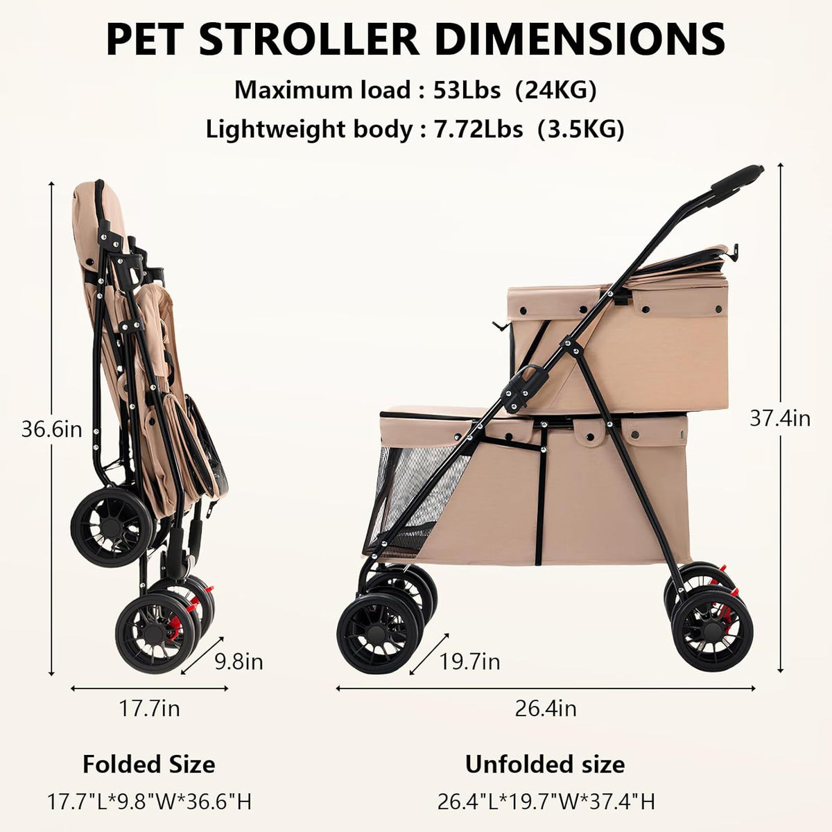Snootie’s Beige Double-Compartment Pet Stroller