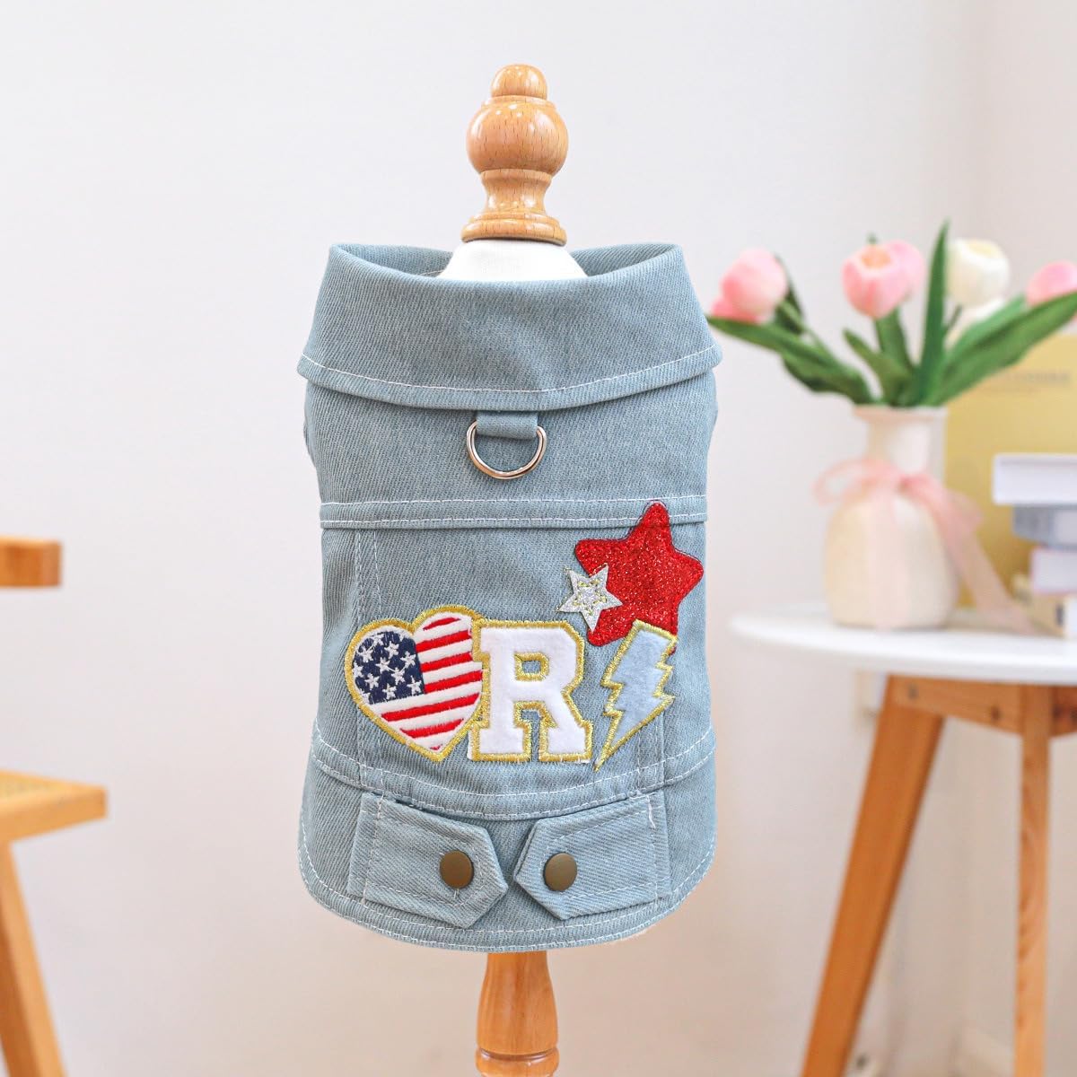 Snootie’s Denim Dog Vest Jacket with Patches & Snap Buttons
