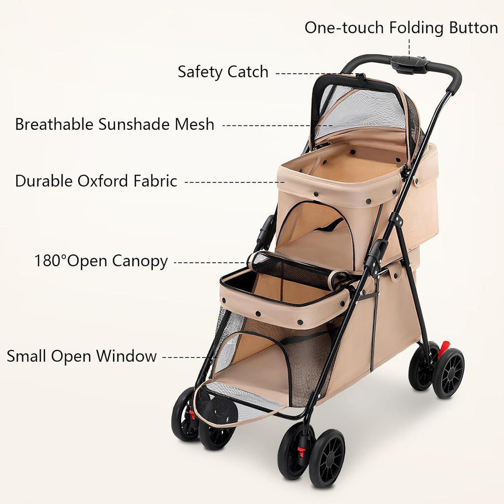 Snootie’s Beige Double-Compartment Pet Stroller