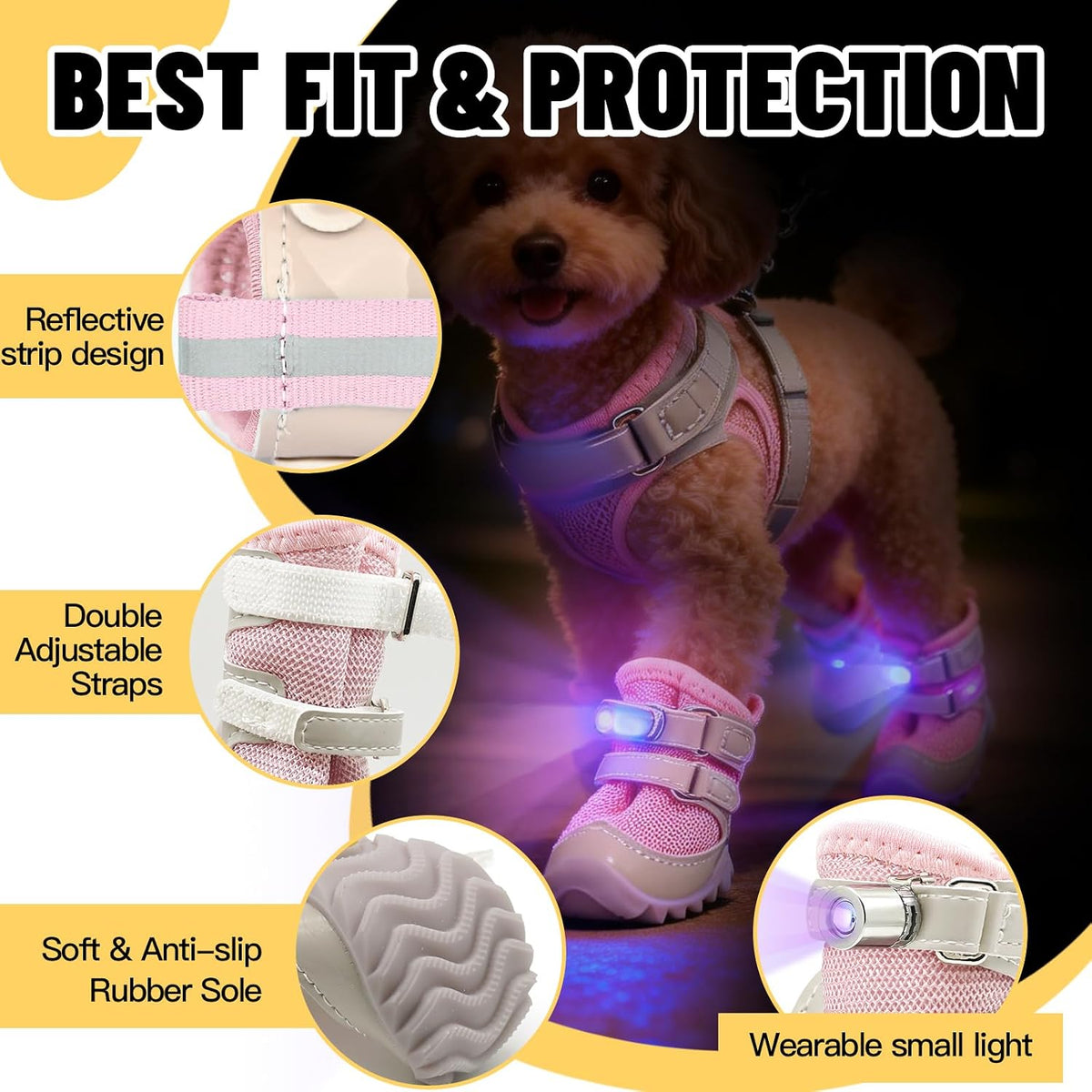 LED Light-Up Dog Boots – 4-Pack, 3 Sizes, 2 Colors
