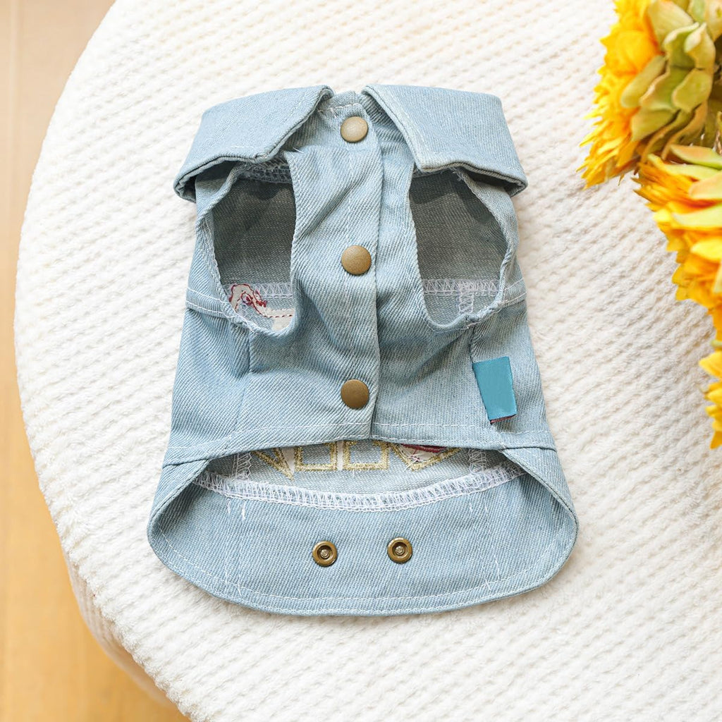 Snootie’s Denim Dog Vest Jacket with Patches & Snap Buttons