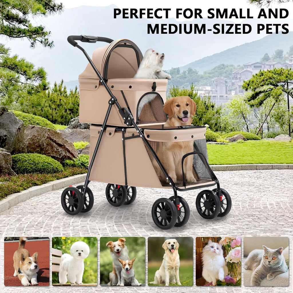 Snootie’s Beige Double-Compartment Pet Stroller