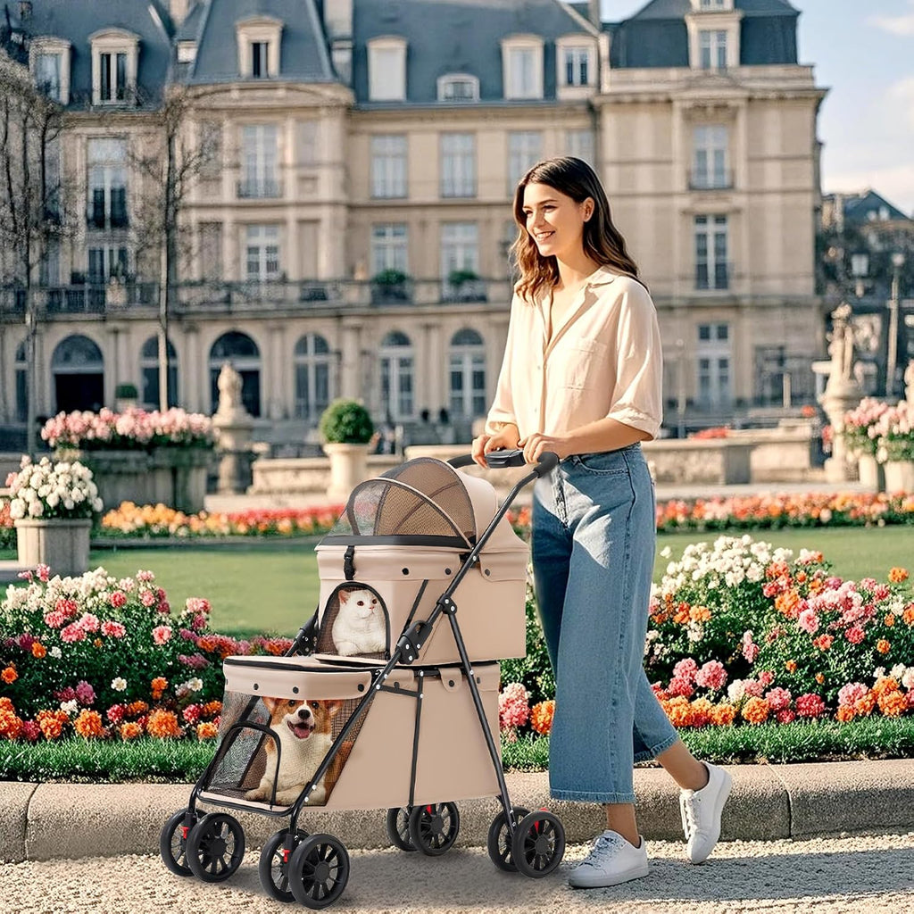 Snootie’s Beige Double-Compartment Pet Stroller