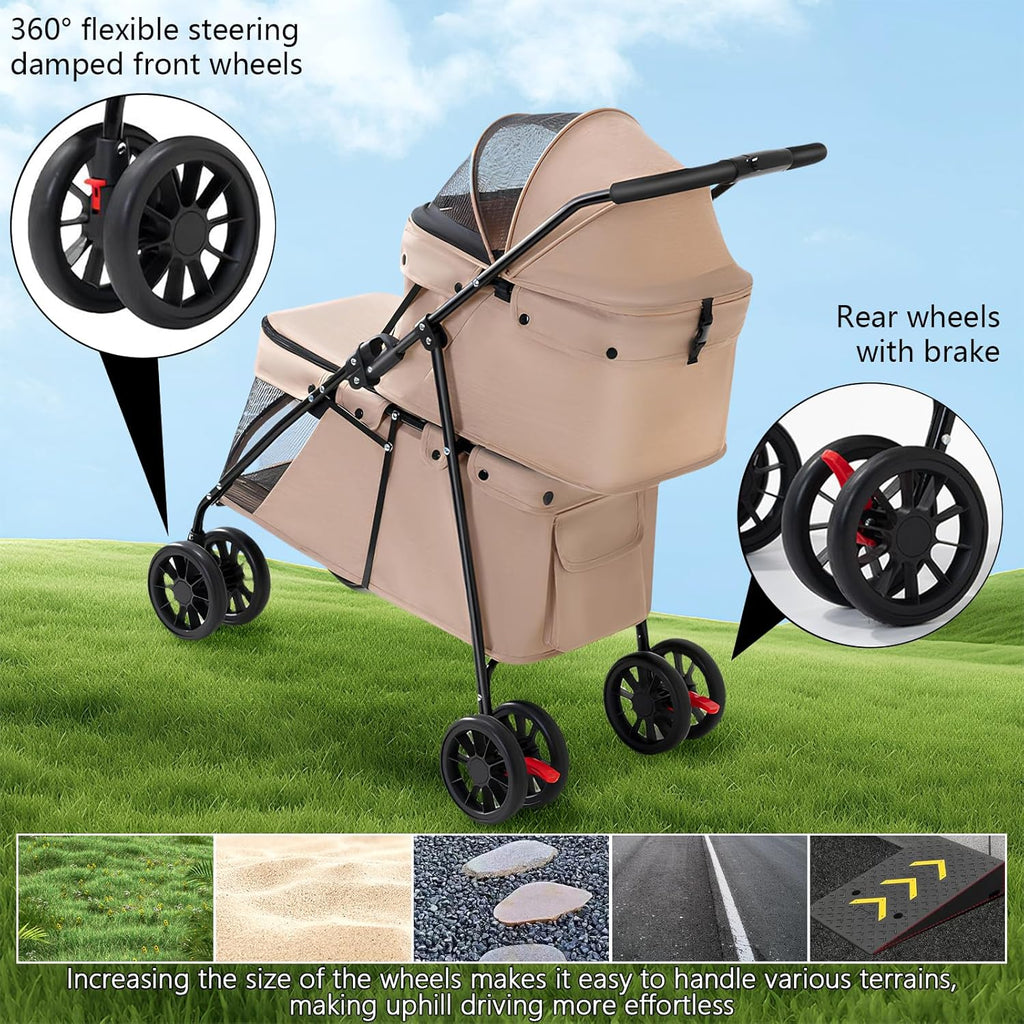 Snootie’s Beige Double-Compartment Pet Stroller