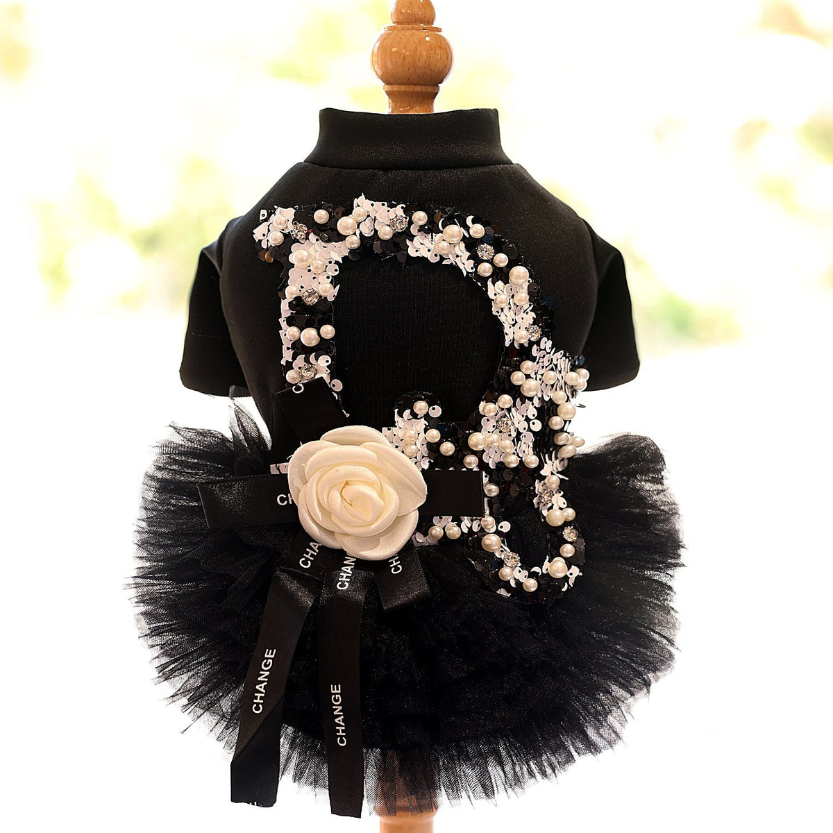 Black Pearl Dog Dress with Tulle Skirt