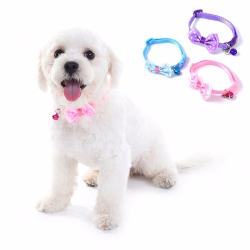2pcs Bowknot Design Nylon Dog Puppy Cat Collars adjustable Necklace Cat Harness With Bell For Pet Small Animal Pets Supplies