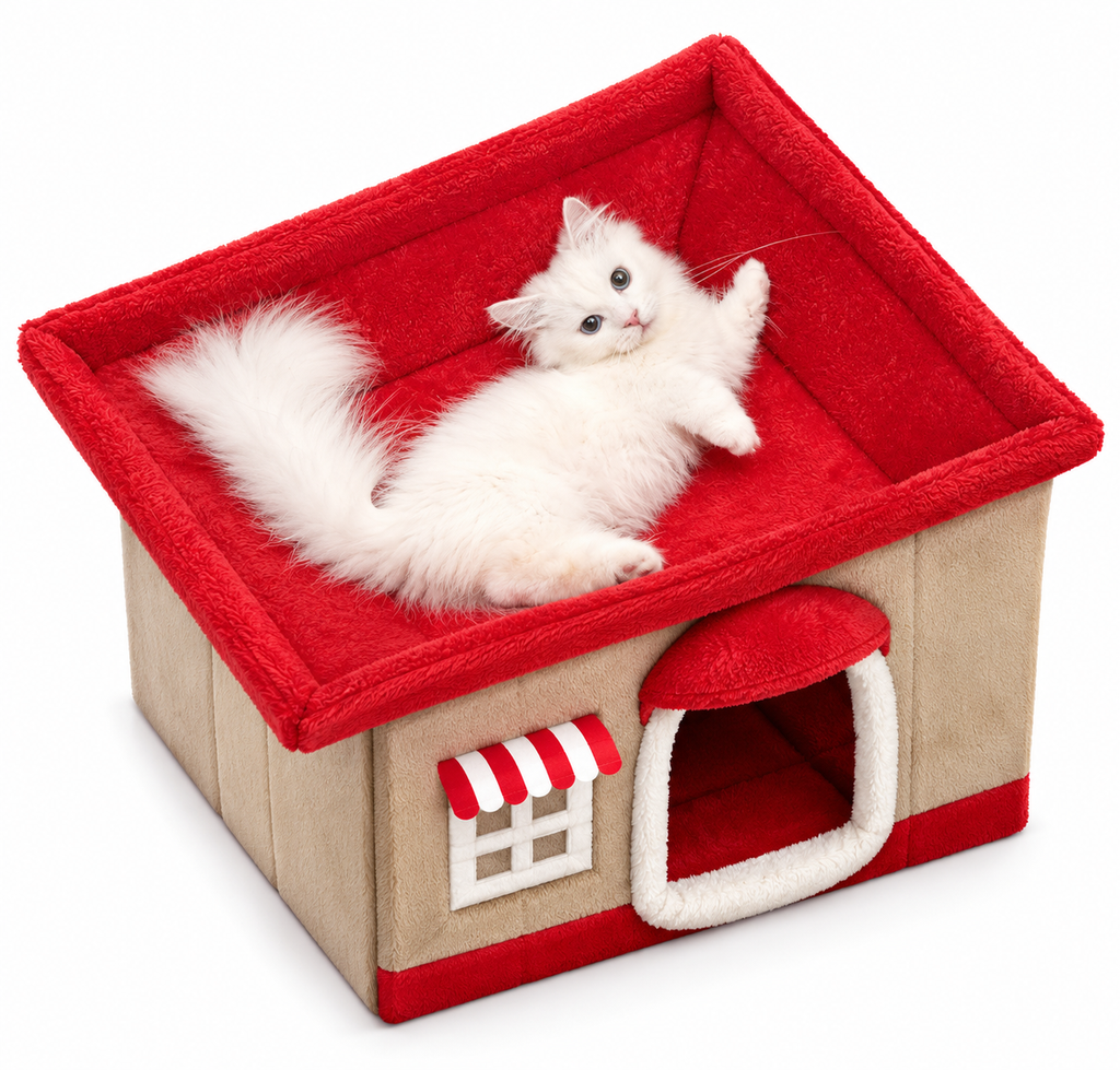 Plush House Dogs & Cats Bed with Removable Cushion
