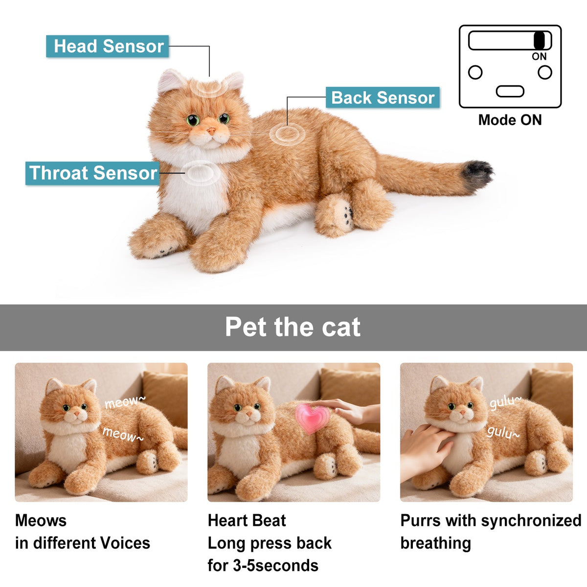 Percy 2.0 Robotic Golden British Shorthair Cat with Breathing & Heartbeat