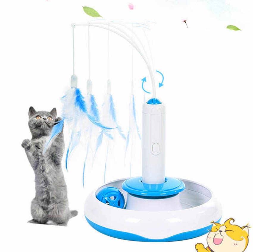 Snootie’s Pet Cat Toys Feather Teaser Detachable Electric Play with Cat 360 Spinning Chew Toys for Pets Puzzle Playing Toys