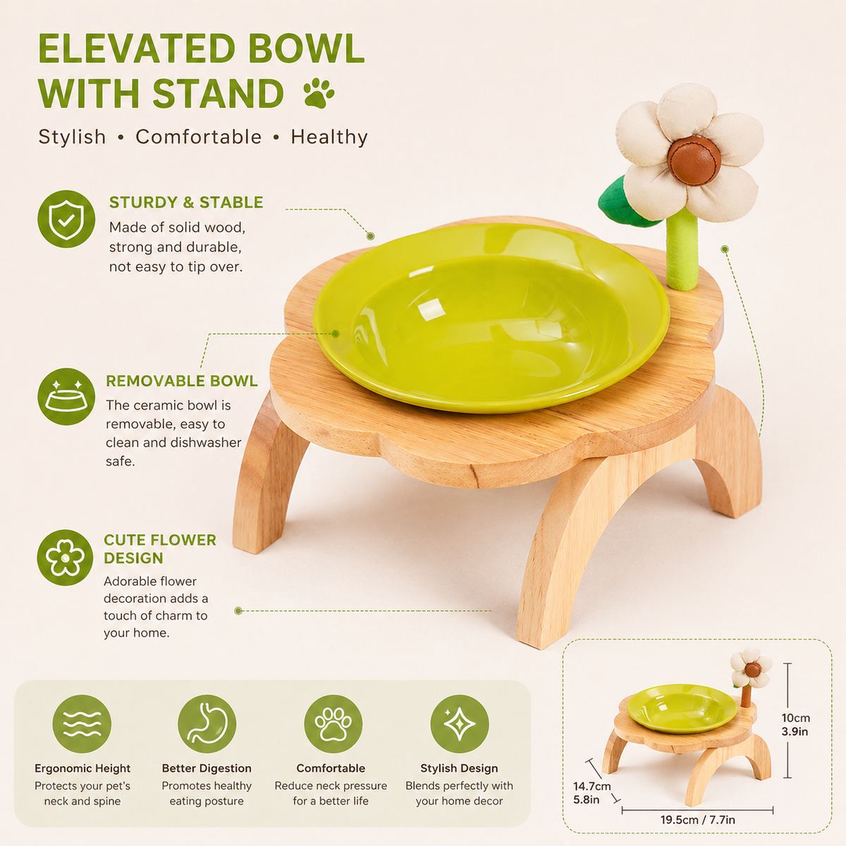 Snootie’s Flower Accent Elevated Ceramic Pet Bowl