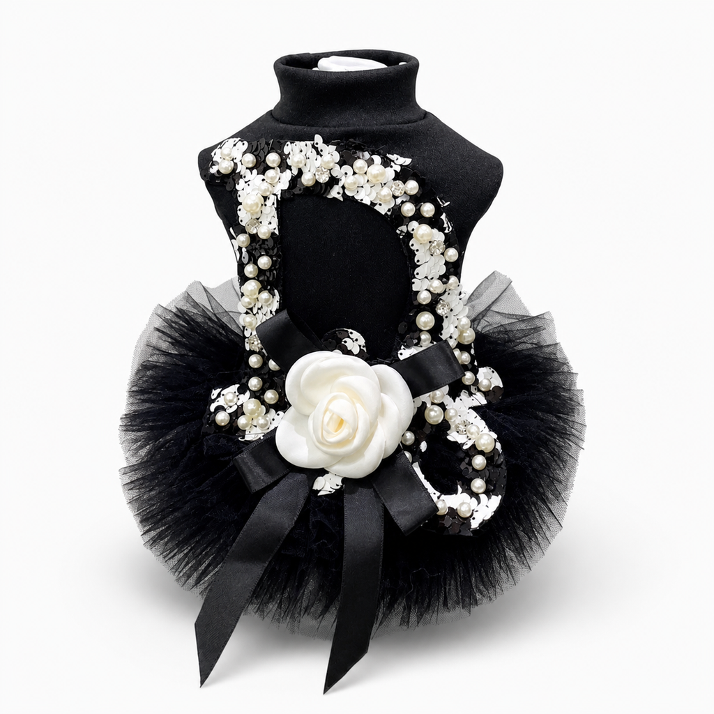 Black Pearl Dog Dress with Tulle Skirt