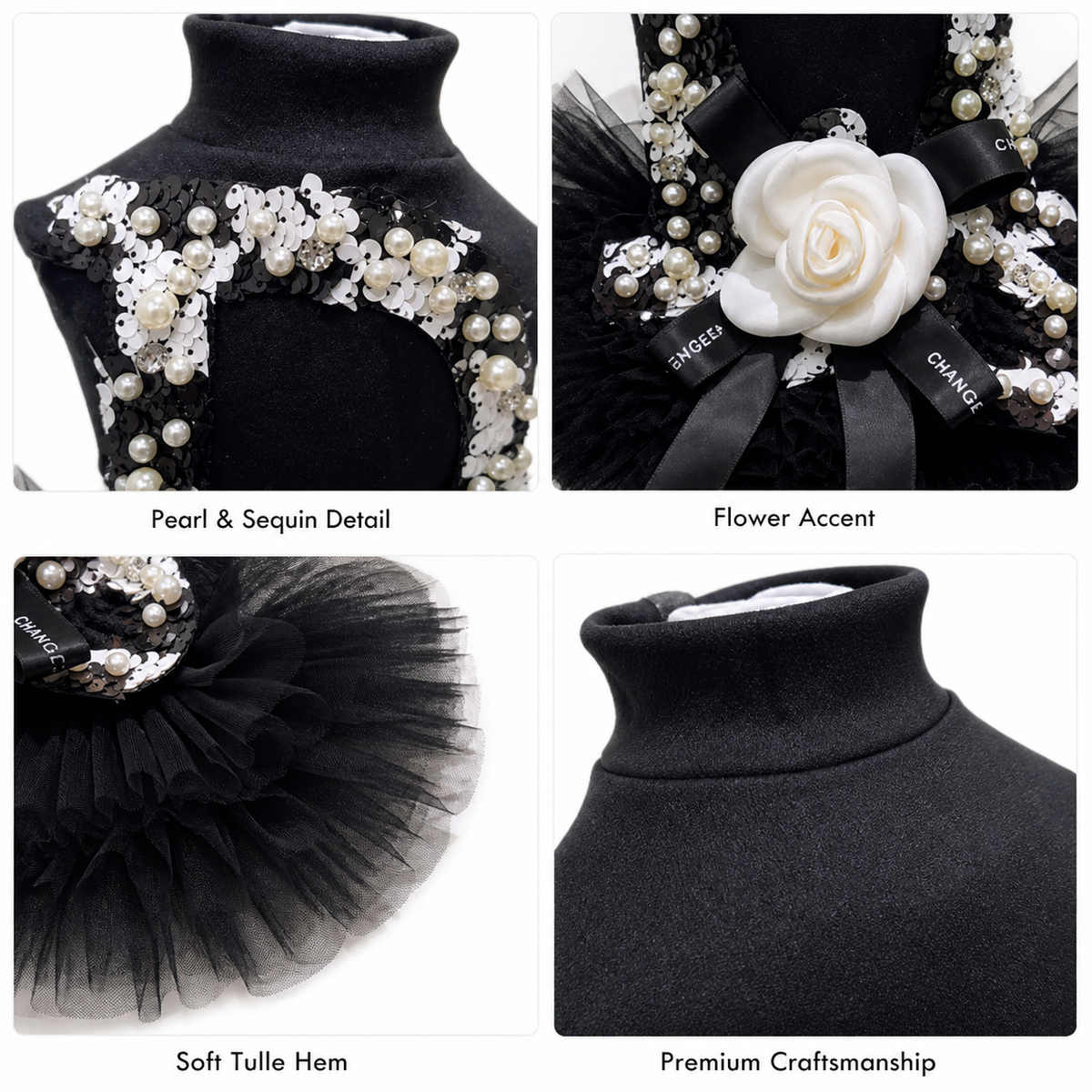 Black Pearl Dog Dress with Tulle Skirt