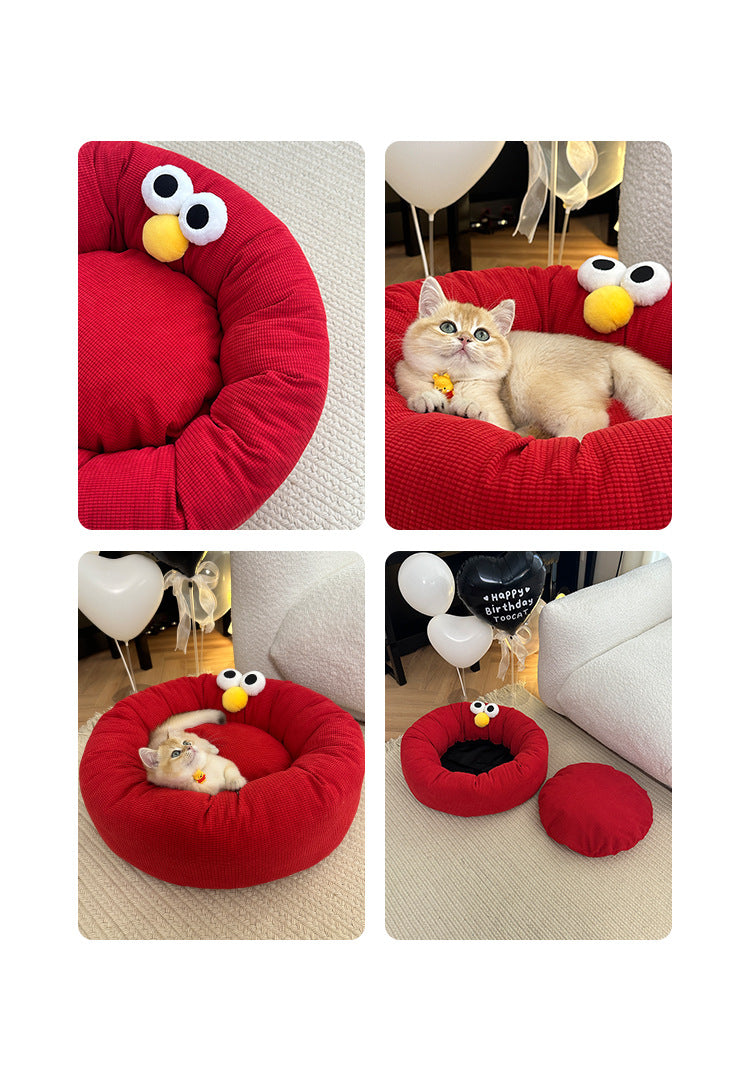 Monster Face Round Bolster Cat Bed