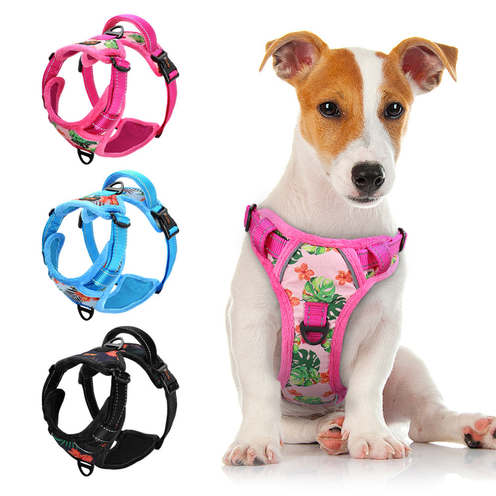 Snootie’s Reflective Padded Dog Harness + Leash Set with Floral Print