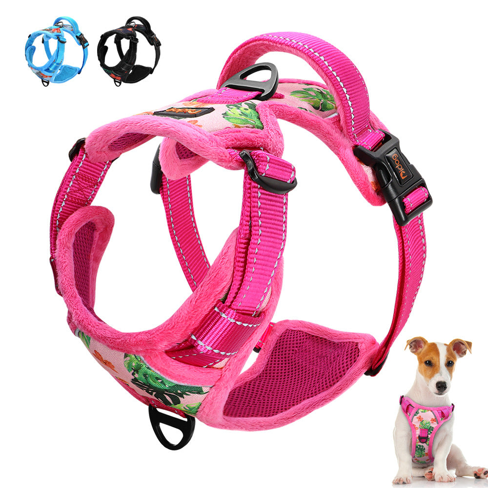 Snootie’s Reflective Padded Dog Harness + Leash Set with Floral Print