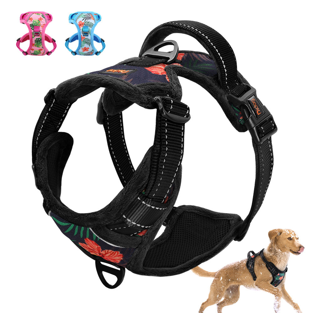 Snootie’s Reflective Padded Dog Harness + Leash Set with Floral Print