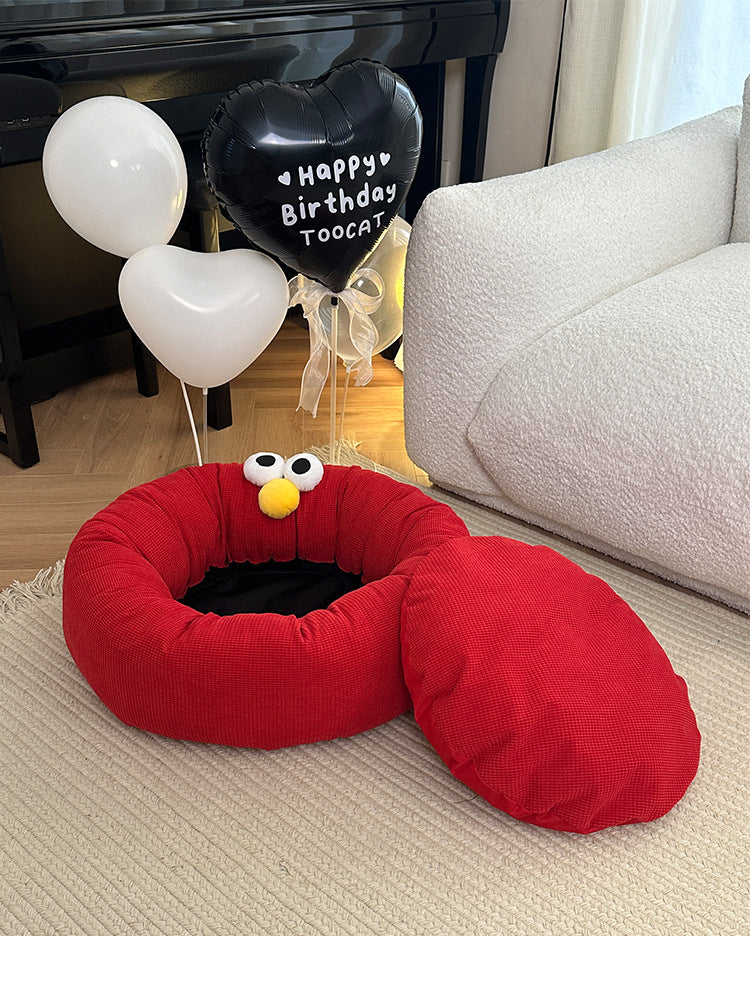 Monster Face Round Bolster Cat Bed