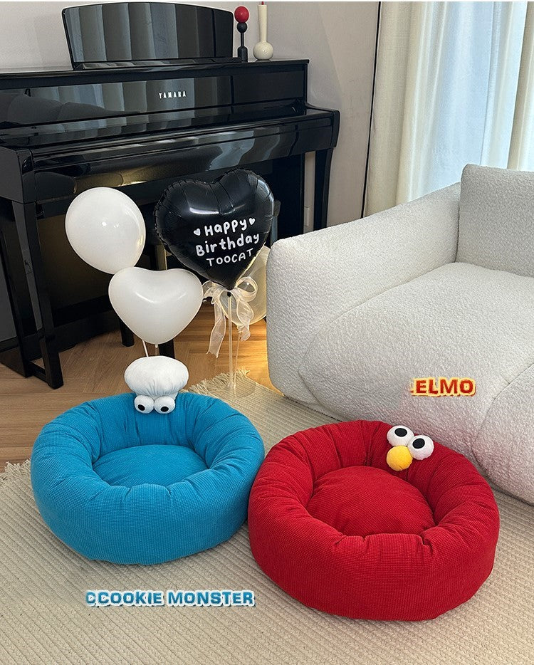 Monster Face Round Bolster Cat Bed