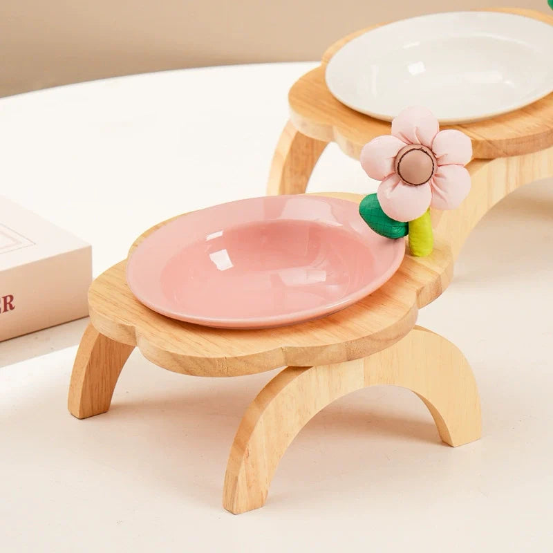 Snootie’s Flower Accent Elevated Ceramic Pet Bowl