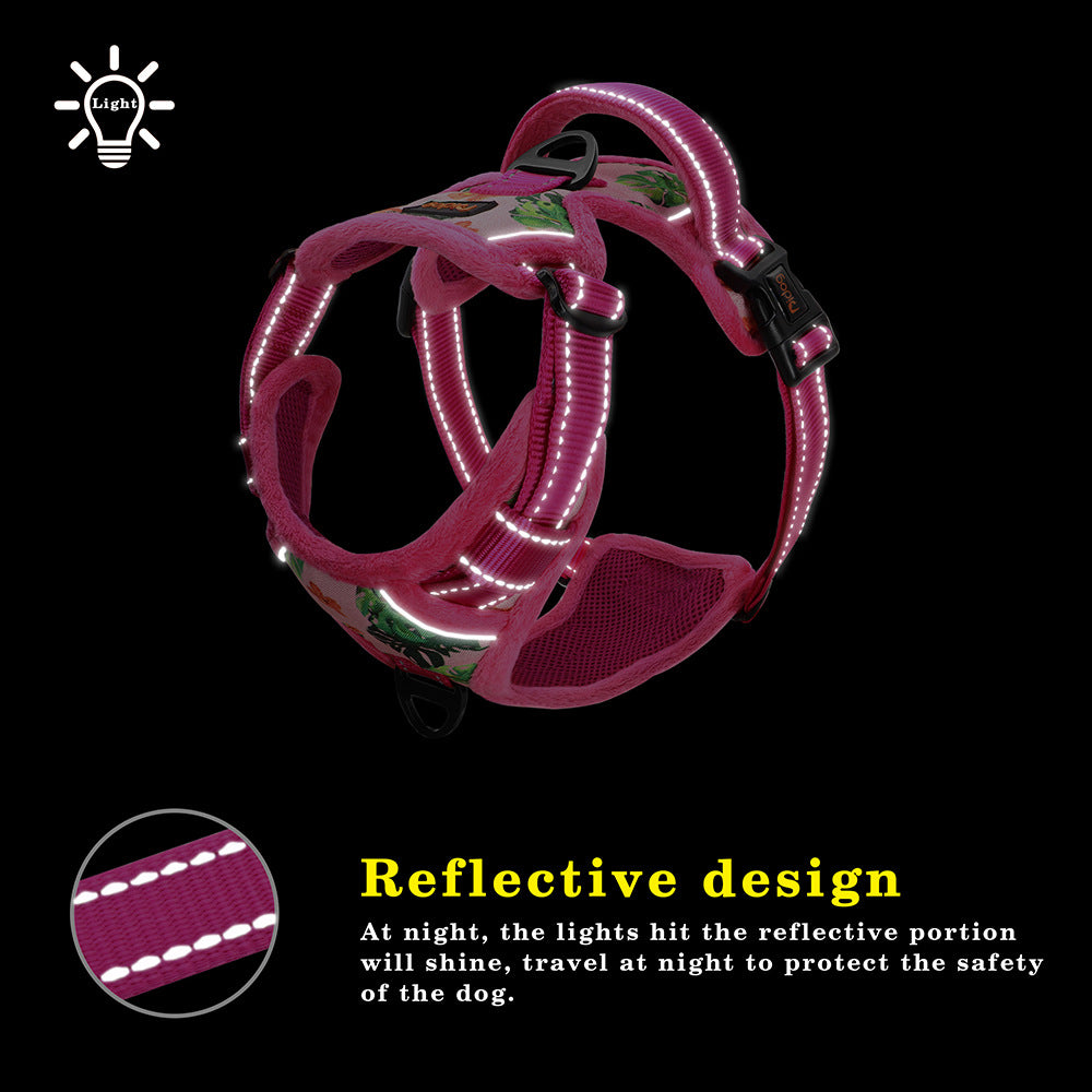 Snootie’s Reflective Padded Dog Harness + Leash Set with Floral Print