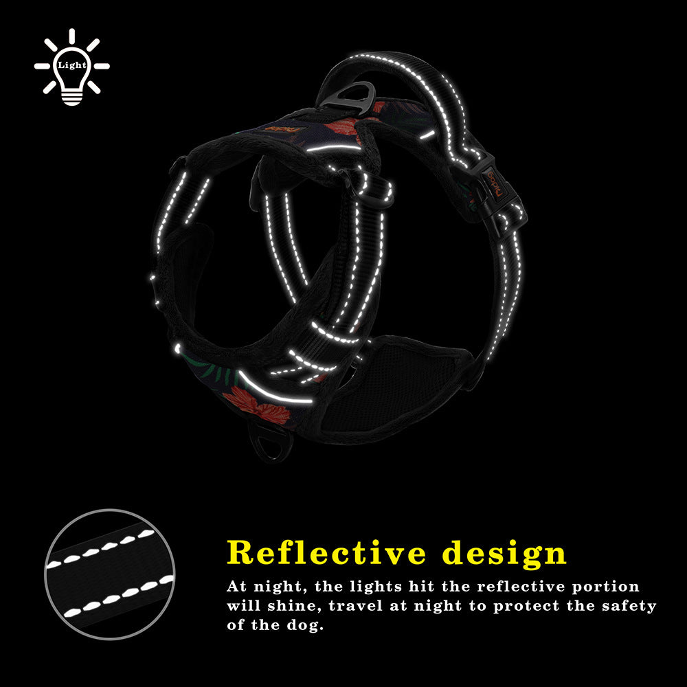 Snootie’s Reflective Padded Dog Harness + Leash Set with Floral Print