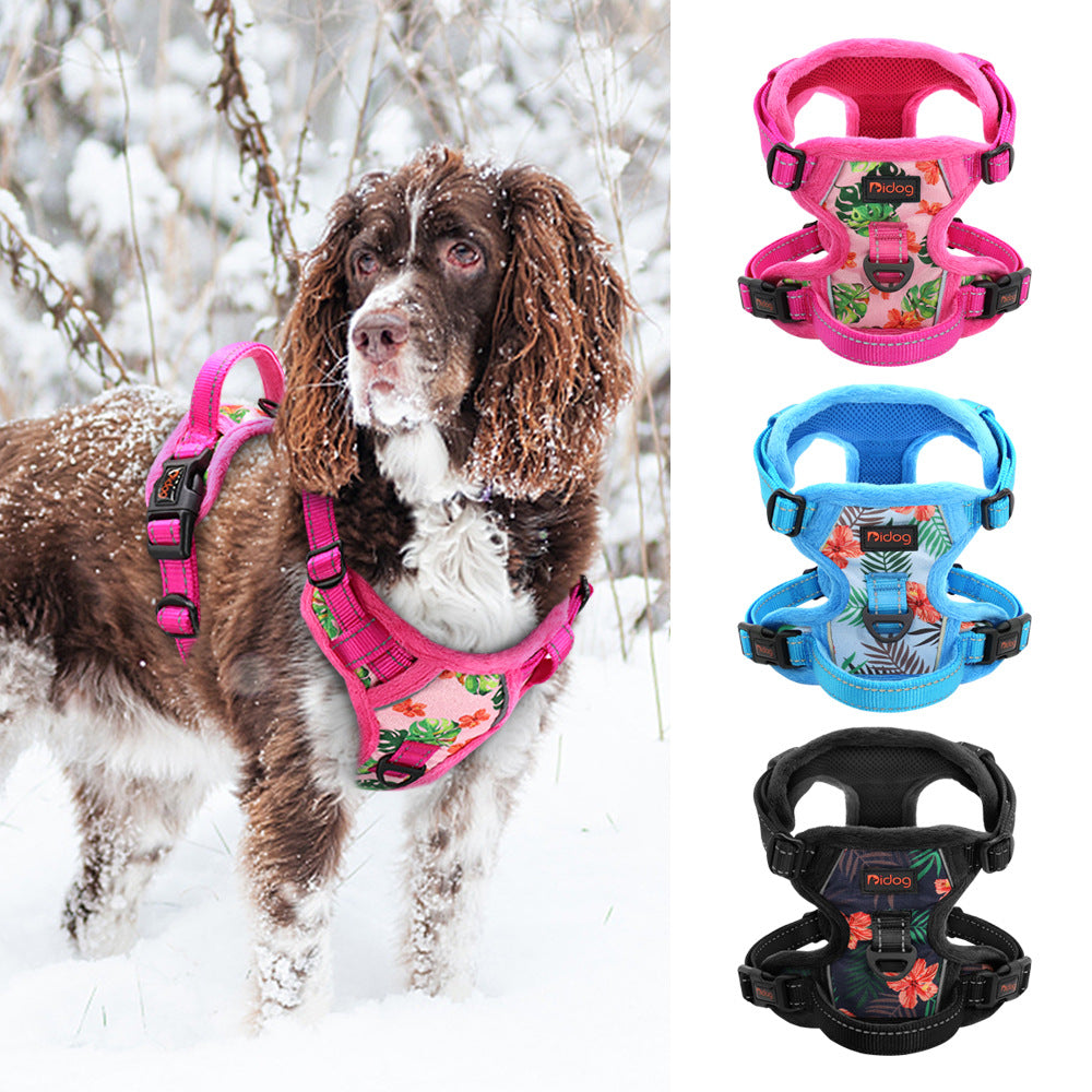 Snootie’s Reflective Padded Dog Harness + Leash Set with Floral Print