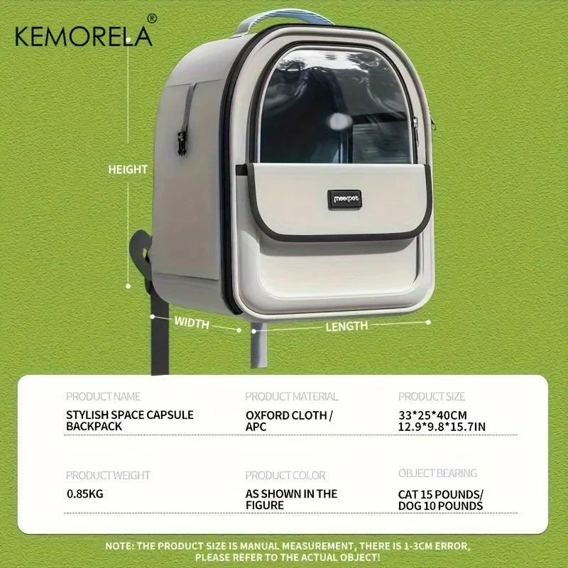 KEMORELA Transparent Capsule Pet Backpack for Cats & Dogs