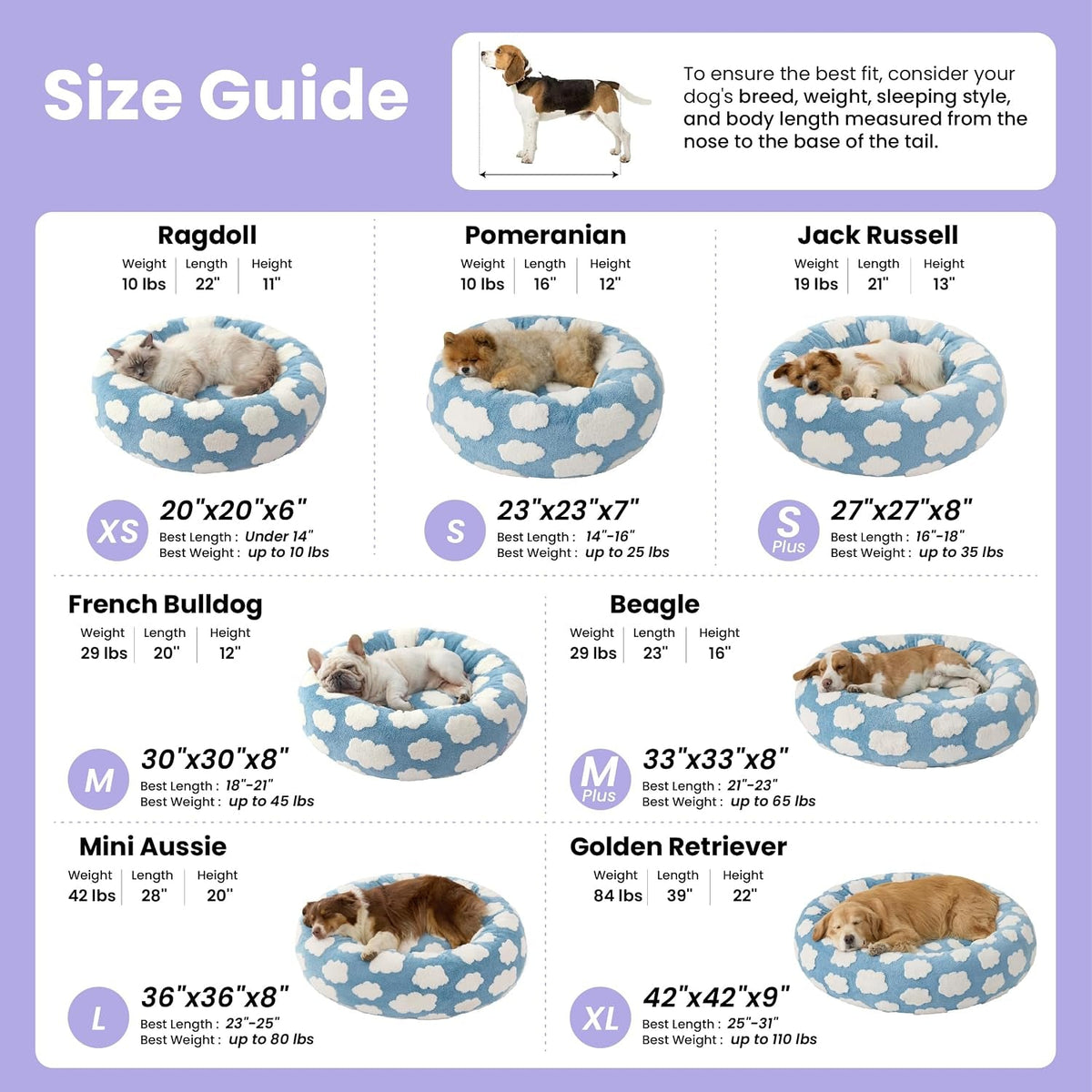 LE SURE Donut Dog Bed – 7 Sizes, 5 Patterns