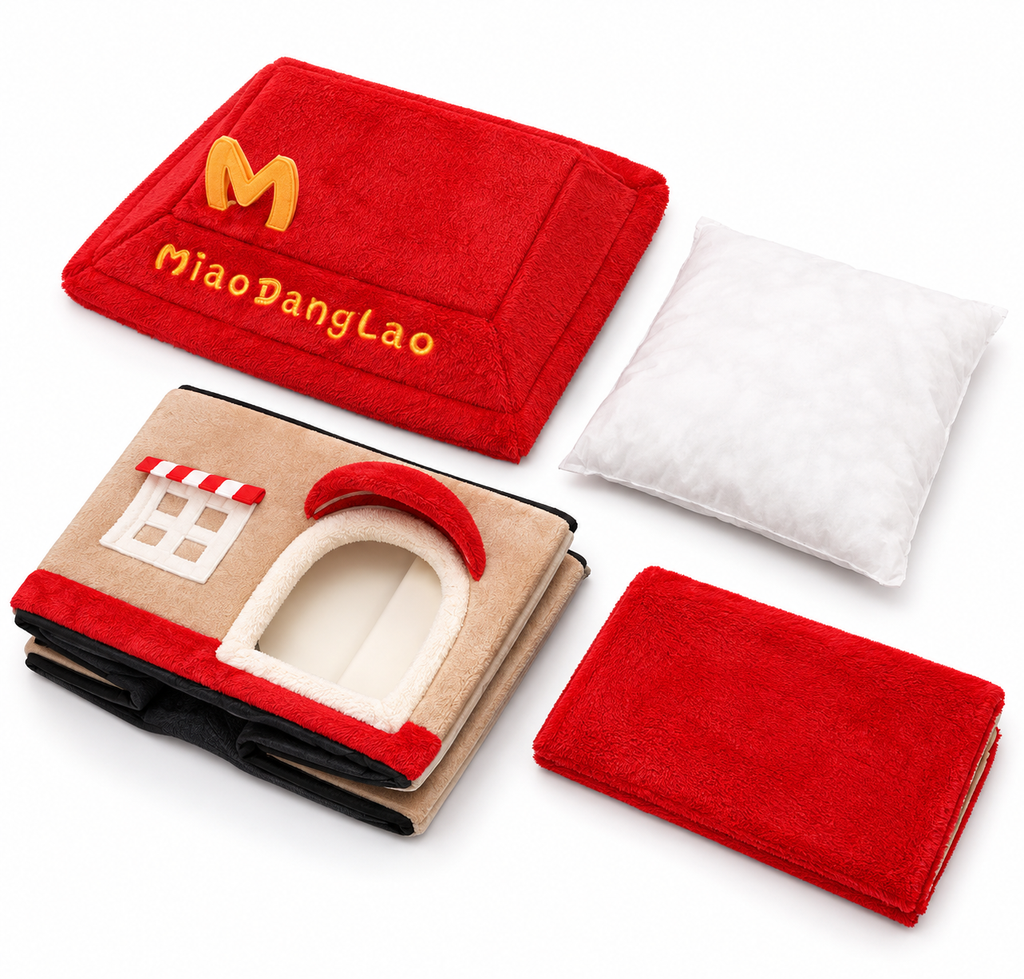 Plush House Dogs & Cats Bed with Removable Cushion