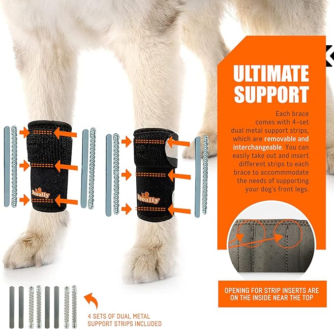 NeoAlly 3-in-1 Front Leg Dog Splint Brace with Reflective Straps (Pair)